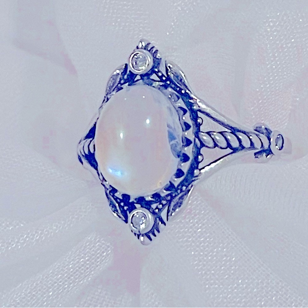 Elegant 925 Solid Sterling Silver Rainbow Moonshine Gemstone Rhodium Plated Ring - Picture 2 of 3